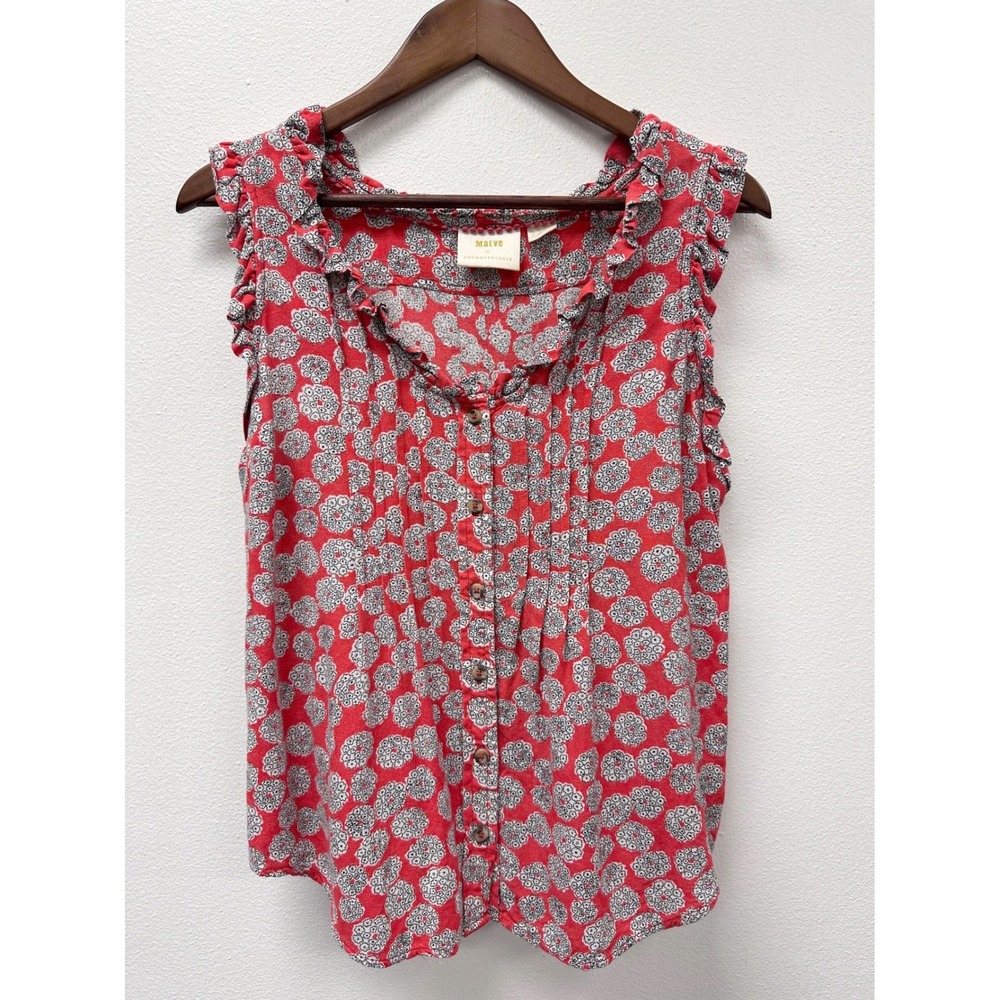 Maeve by Anthropologie Floral Pintuck Sleeveless Top Red 4